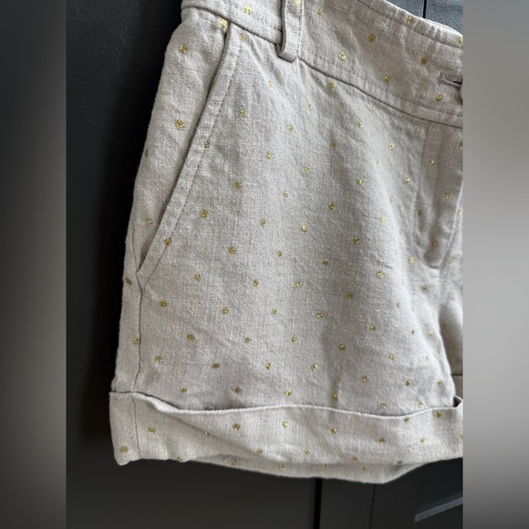 J. Crew Oatmeal City Fit 100% Linen Gold Dot Shorts • 6 - Picture 3 of 6